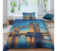 EMYXPAQM Modern City Landmark Duvet Cover Set 3D City Nightscape Print Bedding Set Soft Polyester Duvet Cover with Zipper & Pillowcase for Kids Adults Single（135x200cm）