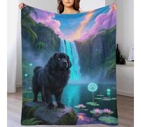 EMYXPAQM Newfoundland Fleece Throw Blanket for Couch Sofa Bed All Season Black Newfoundland Waterfall Pattern Blanket Comfort Warmth Flannel for Wedding Anniversary 70x80inch(180x200cm)