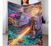 EMYXPAQM Octopus Fleece Throw Blanket for Couch Sofa Bed All Season Coral City Ruins Pattern Blanket Soft Warm Cozy Flannel Unique Gift for Boys Girls 60x80inch(150x200cm)