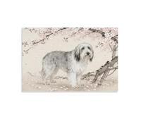 EMYXPAQM Old English Sheepdog Canvas Wall Art Cherry Blossom Tree Printed on Canvas Artwork for Living Room Home Office Decorations Gift 16x24inch(40x60cm)