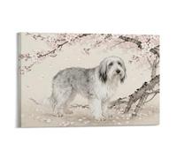EMYXPAQM Old English Sheepdog Canvas Wall Art Cherry Blossom Tree Printed on Canvas Artwork for Living Room Home Office Decorations Gift 08x12inch(20x30cm)