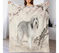 EMYXPAQM Old English Sheepdog Fleece Throw Blanket for Couch Sofa Bed All Season Cherry Blossom Tree Pattern Blanket Fluffy Soft Cozy Flannel Gifts for Kids Teens Adults 80x90inch(200x230cm)