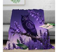 EMYXPAQM Owl Fleece Throw Blanket for Couch Sofa Bed All Season Purple Flowers Print Blanket Soft Cozy Warm Flannel for Her Or Him 50x60inch(127x152cm)