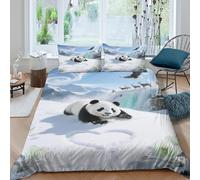 EMYXPAQM Panda Duvet Cover Set 3D Snowy Mountain Design Bedding Sets Ultra Soft Microfiber Quilt Cover with Hidden Zipper & Pillowcase for Kids Boys Teens Double（200x200cm）