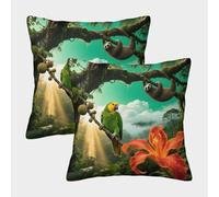 EMYXPAQM Parrot Sloth Cushion Covers Set of 2, Premium Polyester Throw Pillow Cover with Hidden Zipper, Premium Square Throw Pillow Cases, for Couch Sofa Bed Living Room Bedroom 50x50cm