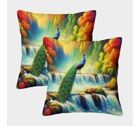 EMYXPAQM Peacock Cushion Covers Set of 2, Soft Microfiber Couch Pillow Covers with Hidden Zipper, Square Decorative Throw Pillow Cases, for Sofa Bed Indoor Outdoor 40x40cm