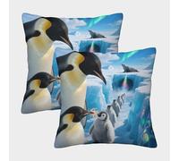 EMYXPAQM Penguin Cushion Covers Set of 2, Premium Polyester Throw Pillow Covers with Hidden Zipper, Premium Square Throw Pillow Cases, for Couch Sofa Bed Living Room Bedroom 50x50cm
