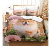 EMYXPAQM Pomeranian Duvet Cover Set 3D Pink Poppy Sea Design Bedding Sets Ultra Soft Microfiber Duvet Cover with Zipper & Pillowcase for Kids Girls Adults Super King(260x220cm)