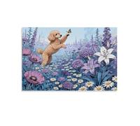 EMYXPAQM Poodle Canvas Wall Art Purple Flowers Printed on Canvas Artwork for Living Room Bedroom Home Office Decorations Gift 16x24inch(40x60cm)
