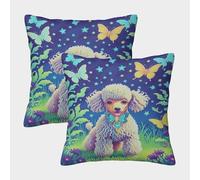 EMYXPAQM Poodle Cushion Cases Poodle Bow Throw Pillow Cover Polyester Set of 2 Decor Home for Couch, Sofa, Bed, Living Room, Bedroom 50x50cm