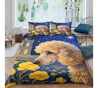 EMYXPAQM Poodle Duvet Cover Sets Soft Polyester 3 Piece 3D Printed Bedding Sets Poodle Flowers Quilt Covers with Pillow Cases for Kids Teens Adults Double（200x200cm）