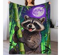 EMYXPAQM Raccoon Fleece Throw Blanket for Couch Sofa Bed All Season Moonlight Bamboo Forest Pattern Blanket Soft Warm Cozy Flannel for Boys Girls 60x80inch(150x200cm)