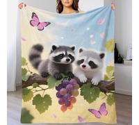 EMYXPAQM Raccoon Kit Fleece Throw Blanket for Couch Sofa Bed All Season Grape Trellis Pattern Blanket Soft Cozy Warm Flannel Presents for Her Or Him 50x60inch(127x152cm)