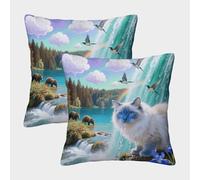 EMYXPAQM Ragdoll Cat Cushion Covers Set of 2, Premium Polyester Throw Pillow Covers with Hidden Zipper, Premium Square Throw Pillow Cases, for Livingroom Couch Sofa 50x50cm