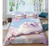 EMYXPAQM Ragdoll Cat Duvet Cover Set 3D Pink Cherry Blossom Design Bedding Sets Ultra Soft Microfiber Duvet Cover with Zipper & Pillow Cases for Kids Boys Teens Double（200x200cm）