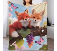EMYXPAQM Red Fox Kit Fleece Throw Blanket for Couch Sofa Bed All Season Grape Vine Orchard Pattern Blanket Soft Warm Cozy Flannel Gifts for Her Or Him 60x80inch(150x200cm)