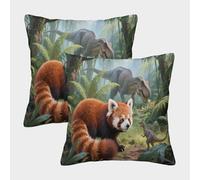 EMYXPAQM Red Panda Cushion Covers Set of 2, Red Panda Dinosaur Throw Pillow Covers Polyester Zippered Home Decorations for Couch Livingroom Sofa Bed 45x45cm