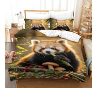 EMYXPAQM Red Panda Duvet Cover Set Soft Microfiber 3 Piece Bedding Set Red Panda Eating Bamboo Duvet Cover with Pillowcase For Teenage Boys Single（140x200cm）