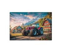EMYXPAQM Rural Tractor Scene Canvas Wall Art Alpine Rural Scene Giclee Canvas Prints Modern Artwork Decoration for Home Office Bedroom 16x24inch(40x60cm)