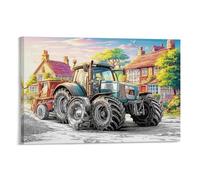 EMYXPAQM Rural Tractor Scene Canvas Wall Art Cartoon Farm Illustration Giclee Canvas Prints Modern Artwork Decor for Bedroom, Living Room, Or Kitchen 12x18inch(30x45cm)