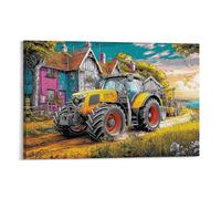 EMYXPAQM Rural Tractor Scene Canvas Wall Art Colorful Countryside Illustration Giclee Canvas Prints Modern Artwork Decor for Living Room And Bedroom 08x12inch(20x30cm)
