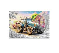 EMYXPAQM Rural Tractor Scene Canvas Wall Art Colorful Countryside Illustration Giclee Canvas Prints Modern Artwork Decoration for Living Room Bedroom Home Office 12x18inch(30x45cm)