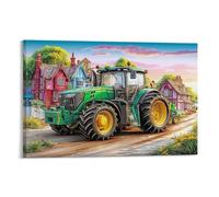 EMYXPAQM Rural Tractor Scene Canvas Wall Art Colorful Village Illustration Giclee Canvas Prints Modern Artwork Wall Decor for Bedroom, Living Room, Or Kitchen 08x12inch(20x30cm)