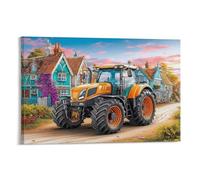 EMYXPAQM Rural Tractor Scene Canvas Wall Art Colorful Village Illustration Giclee Canvas Prints Modern Artwork Wall Decor for Home Office Bedroom 08x12inch(20x30cm)