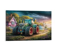 EMYXPAQM Rural Tractor Scene Canvas Wall Art Fantasy Village Art Style Giclee Canvas Prints Modern Artwork Decor for Bedroom, Living Room, Or Kitchen 20x30inch(50x75cm)