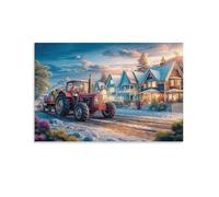 EMYXPAQM Rural Tractor Scene Canvas Wall Art Winter Village Illustration Giclee Canvas Prints Modern Artwork Wall Decor for Home Office Bedroom 20x30inch(50x75cm)