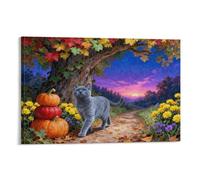 EMYXPAQM Russian Blue Cat Canvas Wall Art Pumpkin Big Tree Printed on Canvas Modern for Living Room Bedroom Home Office Decorations Gift 16x24inch(40x60cm)