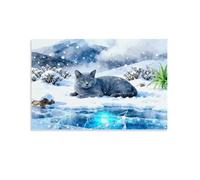 EMYXPAQM Russian Blue Cat Canvas Wall Art Snow Glacier Printed on Canvas Modern for Living Room Home Office Decoration Gift 08x12inch(20x30cm)