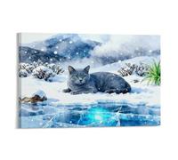 EMYXPAQM Russian Blue Cat Canvas Wall Art Snow Glacier Printed on Canvas Modern for Living Room Home Office Decoration Gift 12x18inch(30x45cm)