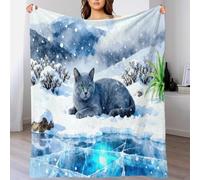 EMYXPAQM Russian Blue Cat Fleece Throw Blanket for Couch Sofa Bed All Season Snow Glacier Pattern Blanket Comfort Warmth Flannel Creative Gift for Couple Wife Husband 60x80inch(150x200cm)