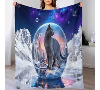 EMYXPAQM Russian Blue Cat Fleece Throw Blanket for Couch Sofa Bed All Season Snowy Mountain Cedar Pattern Blanket Comfort Warmth Flannel for Her Or Him 70x80inch(180x200cm)