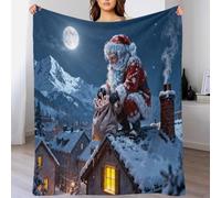 EMYXPAQM Santa Claus Fleece Throw Blanket for Couch Sofa Bed All Season Moonlight Snow Pattern Blanket Fluffy Soft Cozy Flannel Presents for Boys Girls 70x80inch(180x200cm)