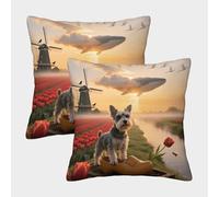 EMYXPAQM Schnauzer Cushion Covers Set of 2, Premium Polyester Throw Pillow Cover with Hidden Zipper, Premium Square Pillow Cases, for Couch Livingroom Sofa Bed 45x45cm