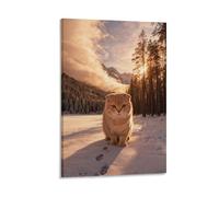 EMYXPAQM Scottish Fold Cat Canvas Wall Art Snowy Woods Canvas Painting Modern for Home Office Bedroom Decoration Gift 16x24inch(40x60cm)