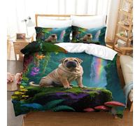 EMYXPAQM Shar Pei Duvet Cover Set 3D Dog Jungle Print Bedding Set Soft Microfiber Comforter Cover with Zipper & Pillow Cases for Teens And Adults Single（140x200cm）