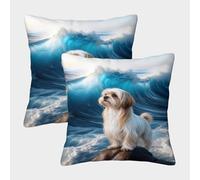 EMYXPAQM Shih Tzu Cushion Cover Set of 2, Premium Polyester Couch Pillow Covers with Hidden Zipper, Premium Square Pillow Cases, for Livingroom Couch Sofa 45x45cm