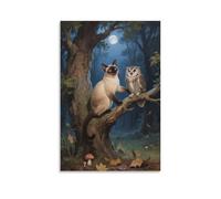 EMYXPAQM Siamese Cat Wall Art Siamese Cat Owl Pictures, Giclee Canvas Prints Artwork, For Home Wall Decor Gift 16x24inch(40x60cm)