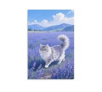 EMYXPAQM Siberian Cat Canvas Wall Art Siberian Cat Lavender Garden Canvas Prints Modern, for Home Office, Bedroom, Home Decor Gift 20x30inch(50x75cm)