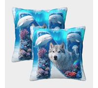 EMYXPAQM Siberian Husky Cushion Cover Set of 2, Premium Polyester Throw Pillow Covers with Hidden Zipper, Premium Decorative Throw Pillow Cases, for Sofa Bedroom 45x45cm
