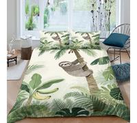 EMYXPAQM Sloth Duvet Cover Sets Ultra Soft Microfiber 3 Piece 3D Printed Bedding Set Sloth Tropical Plants Duvet Cover with Pillowcase for Kids Boys Teens King（220x240cm）