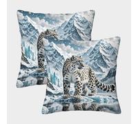 EMYXPAQM Snow Leopard Cushion Covers Set of 2, Snow Leopard Glacier Throw Pillow Covers Polyester Zippered Home Decorations for Garden Livingroom Couch Patio Furniture 40x40cm