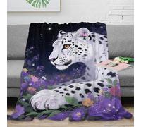 EMYXPAQM Snow Leopard Fleece Throw Blanket for Couch Sofa Bed All Season Snow Leopard Flowers Pattern Blanket Soft Cozy Warm Flannel Unique Gift for Kids Teens Adults 60x80inch(150x200cm)
