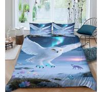 EMYXPAQM Snowy Owl Duvet Cover Set 3D Arctic Tundra Design Bedding Sets Ultra Soft Microfiber Comforter Cover with Zipper & Pillow Cases For Boys/Girls Kids King（220x240cm）
