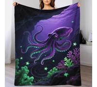 EMYXPAQM Squid Fleece Throw Blanket for Couch Sofa Bed All Season Purple Squid Pattern Blanket Comfort Warmth Flannel Gifts for Couple Wife Husband 80x90inch(200x230cm)
