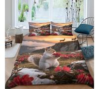 EMYXPAQM Squirrel Duvet Cover Set 3D Alpine Rhododendron Design Bedding Sets Ultra Soft Microfiber Comforter Cover with Zipper & Pillow Cases for Kids Boys Teens King(220x240cm)