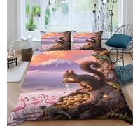 EMYXPAQM Squirrel Duvet Cover Set 3D Lizard Flamingo Design Bedding Sets Ultra Soft Microfiber Comforter Cover with Zipper & Pillow Cases for Teens And Adults King(220x240cm)